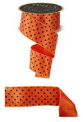 Small Black Polka Dot Orange Ribbon – 2.5” x 10 Yard Fused Edge Ribbon for Wreaths, Gift Wrapping, Halloween Crafts, Party Décor.