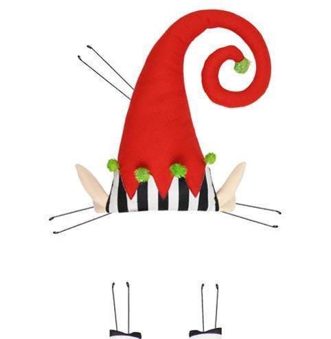 Polka Dot & Stripe Red Elf Decor Kit – 3 Pc 30” Tall Christmas Elf Figures, Whimsical Red Holiday Decoration, Festive Mantel or Entryway