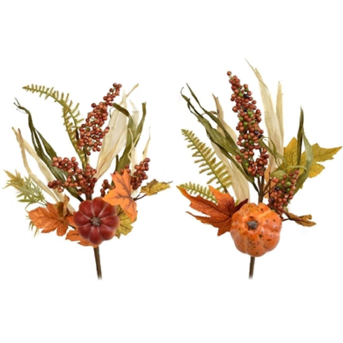 Set of 2 Pumpkin, Berry & Leaf Picks – 17.5” Fall Floral Stems – Rustic Autumn Arrangement, Thanksgiving Centerpiece, Farmhouse Décor
