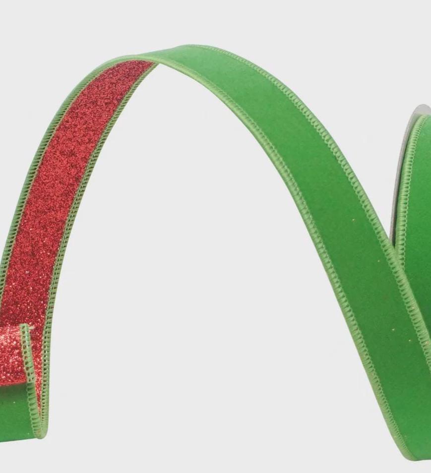 Farrisilk Red & Lime Green Fusion Ribbon – 1" x 10 Yards Wired, Designer Ribbon for Christmas, Holiday Bows, Gifts, Crafts