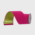 Farrisilk Hot Pink Velvet Ribbon - Lime Glitter Back, 4" x 10 Yards, Wired Designer Ribbon, Wreaths, Bows, Holiday Decor, Bright Christmas
