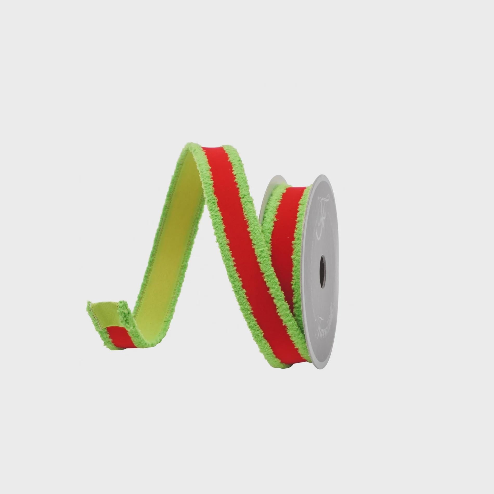 Farrisilk Red & Lime Scrooge Trim Ribbon – 1" x 10 Yards Wired, Grinch-Inspired Christmas Ribbon for Bows, Crafts, Holiday Decor, Tree Decor