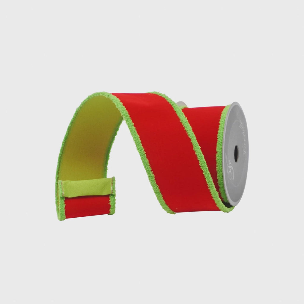 Farrisilk Red & Lime Scrooge Trim Ribbon 2.5" x 10 Yards Wired, Grinch-Inspired Christmas Ribbon for Bows, Crafts, Holiday Decor, Tree Decor