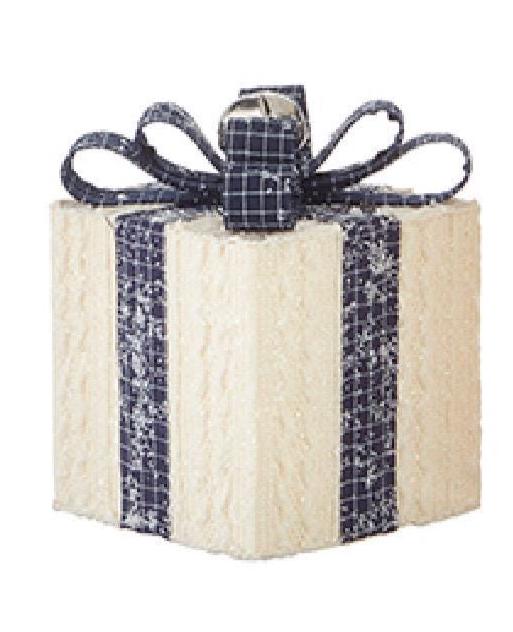6" Knit Packages with Plaid Bows - wreath attachment - Measures: 5.25"L X 5.25"W X 6"H