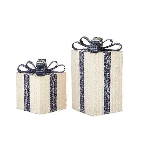 9" Knit Packages with Plaid Bows - wreath attachment - Measures: 5.25"L X 5.25"W X 9"H