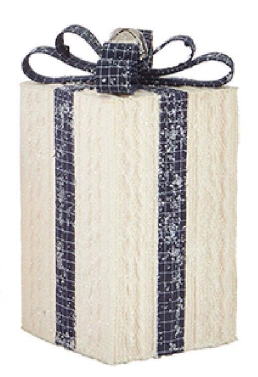9" Knit Packages with Plaid Bows - wreath attachment - Measures: 5.25"L X 5.25"W X 9"H