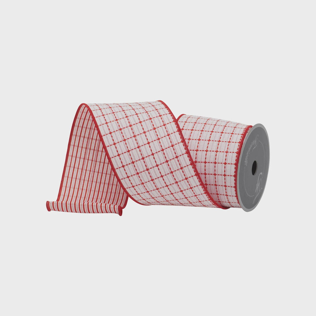 Farrisilk Red & White Peppermint Cottage Plaid Wired Ribbon 4" x 10 Yards | Farmhouse Christmas Bow, Holiday Wreath, Gift Wrap