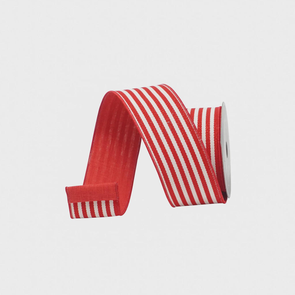 Farrisilk Red & White Saybrook Stripes Wired Ribbon 2.5" x 10 Yards, Candy Cane Christmas Bow, Holiday Wreath, Tree Decorating, Peppermint