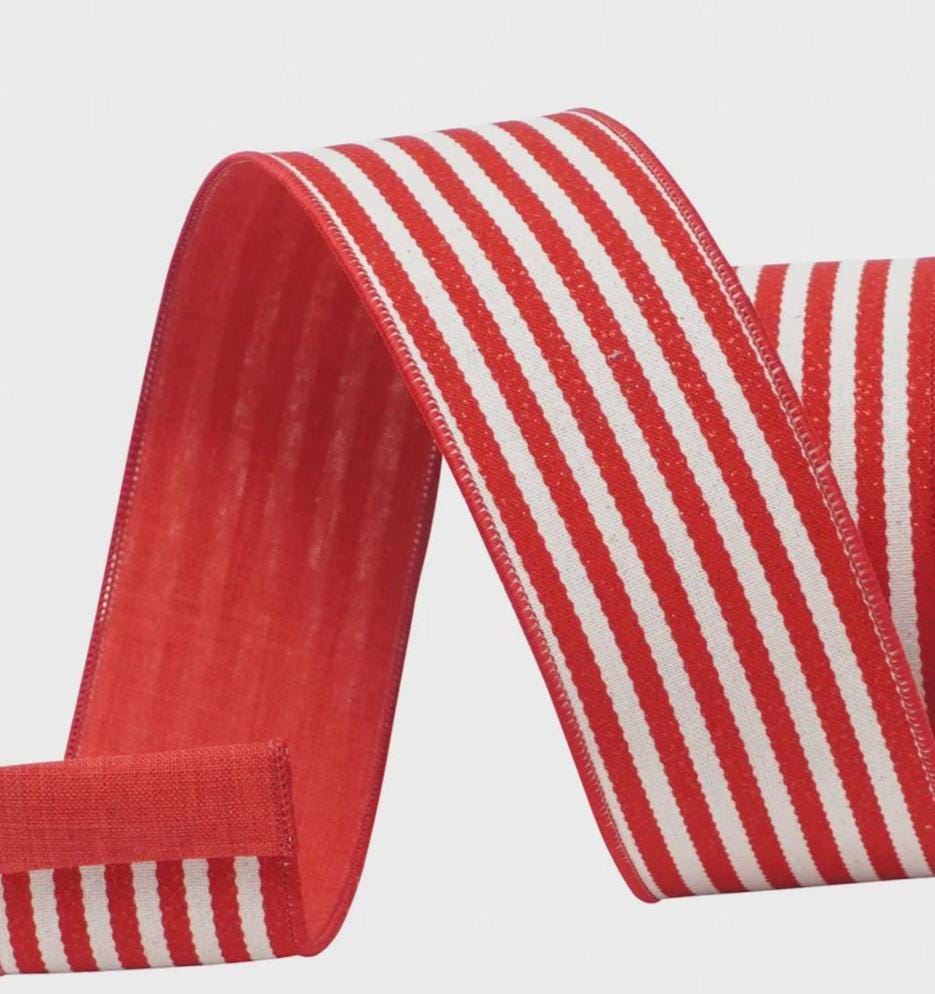 Farrisilk Red & White Saybrook Stripes Wired Ribbon 2.5" x 10 Yards, Candy Cane Christmas Bow, Holiday Wreath, Tree Decorating, Peppermint
