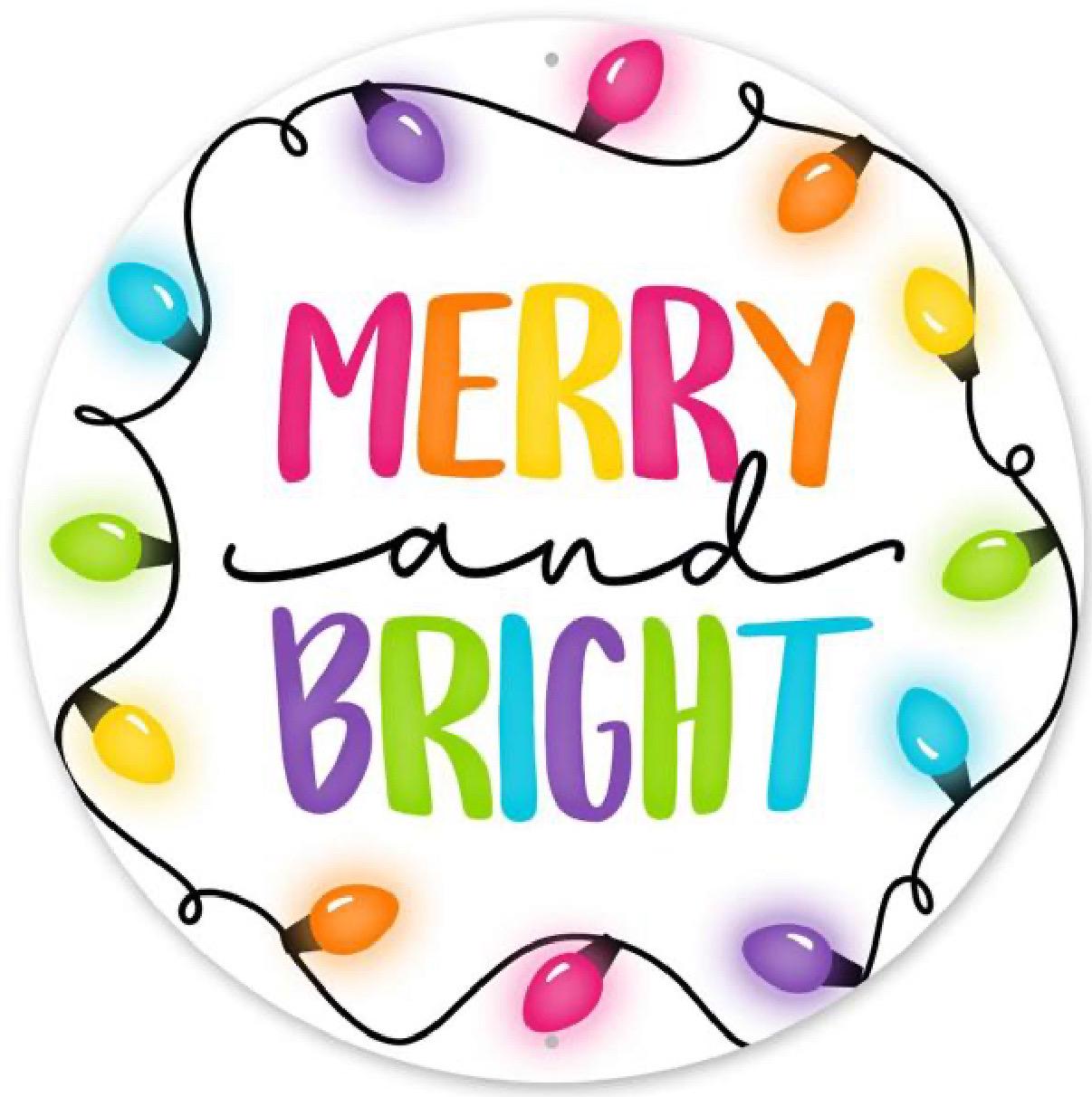 12” Round Metal “Merry and Bright” Sign with Lights – Light Up Christmas Wall Décor, Holiday LED Sign, Festive Farmhouse Christmas Decor