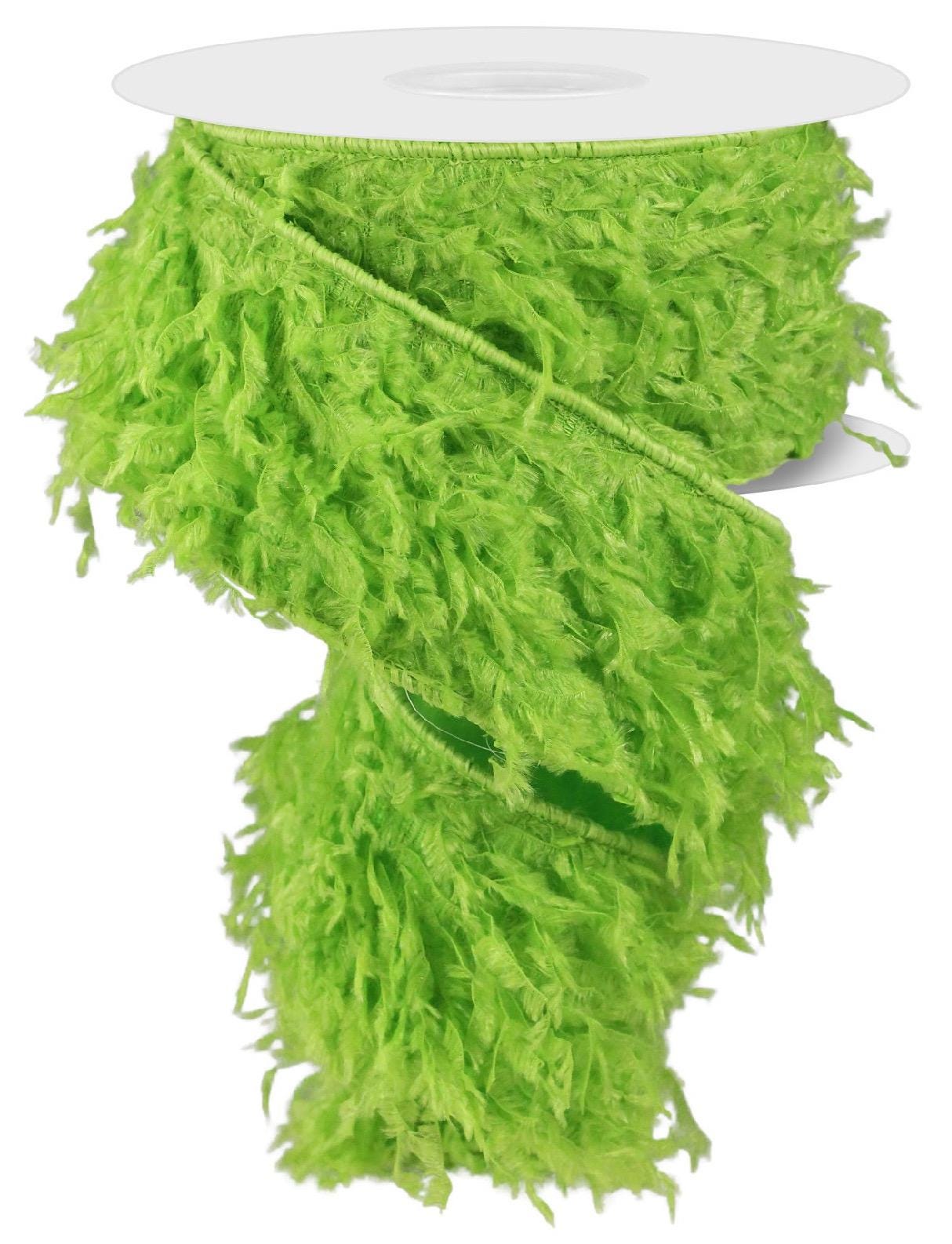 Furry Green Ribbon – 2.5” x 10 Yard Soft Faux Fur Ribbon for Wreaths, Gift Wrapping, Holiday Crafts, and Winter Wedding Decorations, Grinch