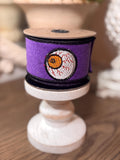 D Stevens 2" x 5yds Ribbon – Purple Felt Embroidery Wired Ribbon | Luxury Halloween Ribbon for Wreaths, Bows & Spooky Decor, Eyeball ribbon