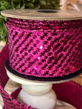 D Stevens 2.5" x 10yds Hot Pink Sequin Wired Ribbon, Glam Sparkle Ribbon for Bows, Wreaths, Party Decor, Gift Wrapping, Christmas, Halloween