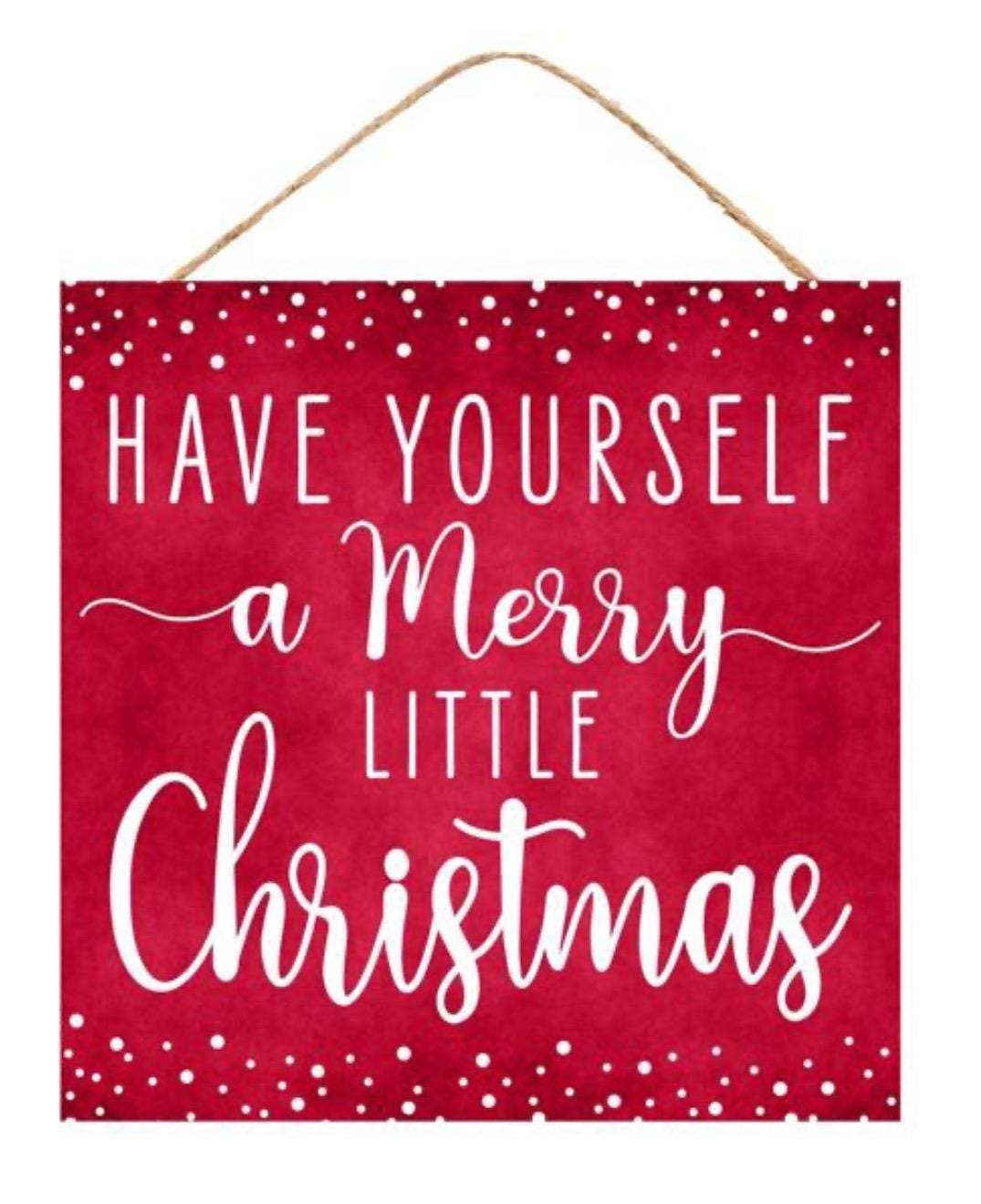 Merry Little Christmas Sign – 10” Square Rustic Farmhouse Holiday Wall Décor – MDF Christmas Mantel or Shelf Accent