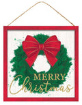 Merry Christmas Wreath Sign – 10” Square Rustic Farmhouse Holiday Wall Décor – MDF Christmas Mantel or Shelf Accent