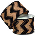 Flocked Chevron Burlap Wired Ribbon 2.5 x 10 Yards Rustic Farmhouse Ribbon for Wreaths, Crafts, Gift Wrapping, Bows, and Holiday Decor.