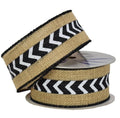 Burlap Black & White Mini Chevron Wired Ribbon – 2.5” x 10 Yards Rustic Farmhouse Ribbon for Wreaths, Bows, Crafts, Gifts.