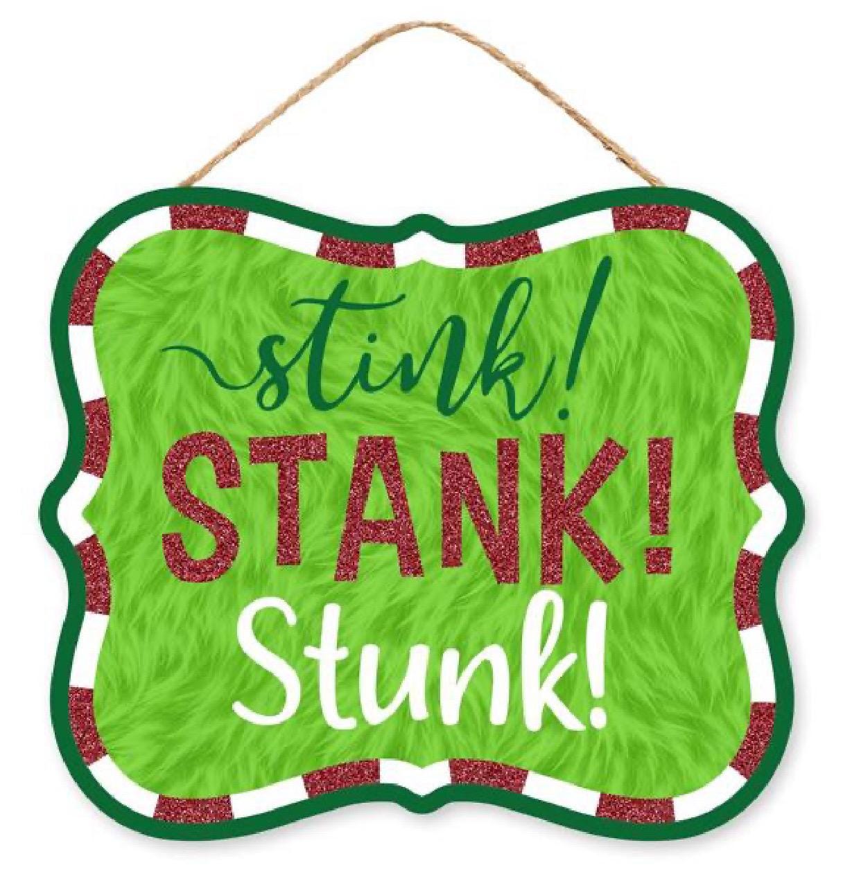 10.5”L x 9”H “Stink! Stank! Stunk!” Glitter Sign – Funny Grinch Inspired Christmas Wall Décor, Sparkle Holiday Sign, Humorous Xmas Deco