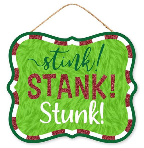 10.5”L x 9”H “Stink! Stank! Stunk!” Glitter Sign – Funny Grinch Inspired Christmas Wall Décor, Sparkle Holiday Sign, Humorous Xmas Deco