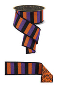 2.5” x 10yd Glitter Stripe Purple, Orange Ribbon – Halloween Wired Fused Edge Ribbon for Wreaths, Bows, Gift Wrapping, Décor & DIY Crafts
