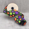 D Stevens 2.5" x 10yds Ribbon – Black Linen with Orange, Green & Purple Polka Dots | Halloween Wired Ribbon for Wreaths, Bows and Trees