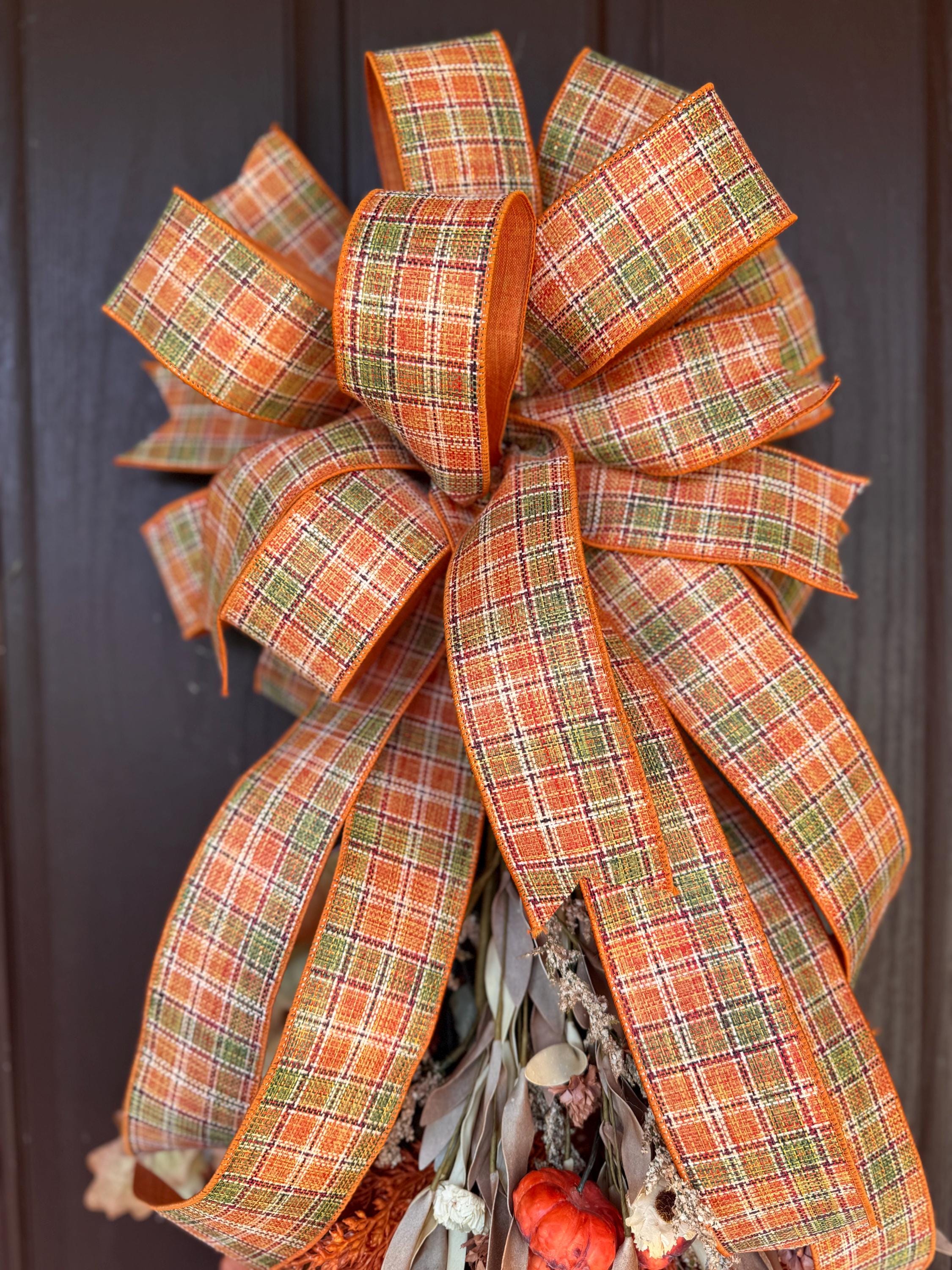 Farrisilk Autumn Tweed Ribbon – 2.5" x 10 Yards Fall Plaid Wired Ribbon, Thanksgiving Wreath Supply, Farmhouse Bow, Rustic Fall Decor