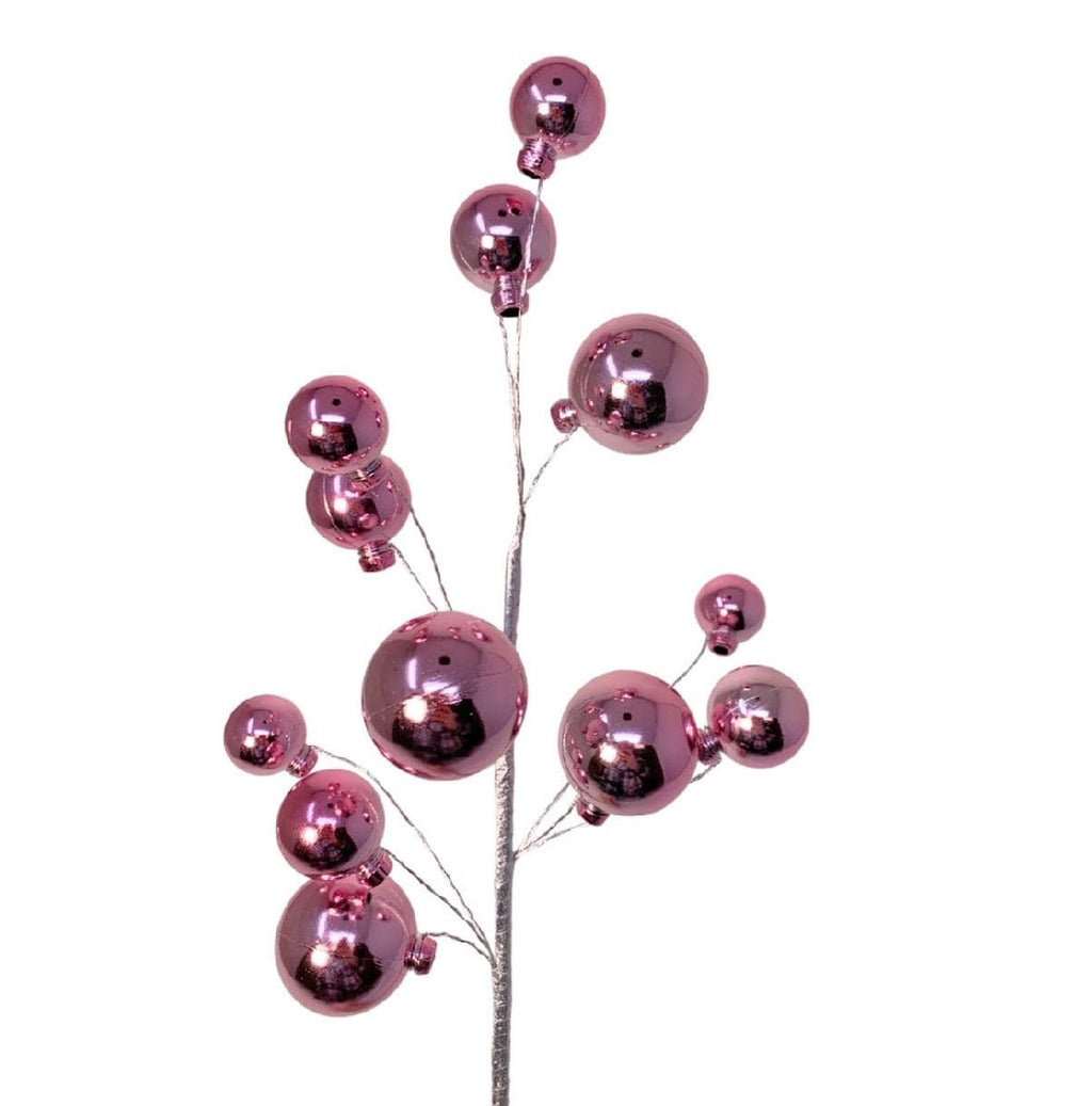 Elegant Ball Pick 16” – Pink | Decorative Ball Spray for Wreaths, Centerpieces, Christmas Tree Décor, Wedding & Party Crafts