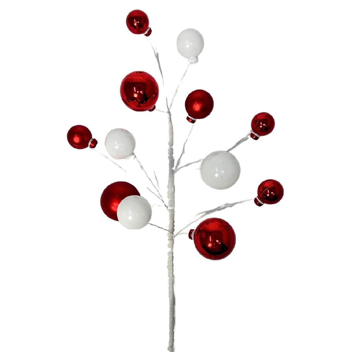 Elegant Ball Pick 16” – Red & White | Decorative Holiday Spray for Wreaths, Garlands, Christmas Tree Décor, Centerpieces Crafts