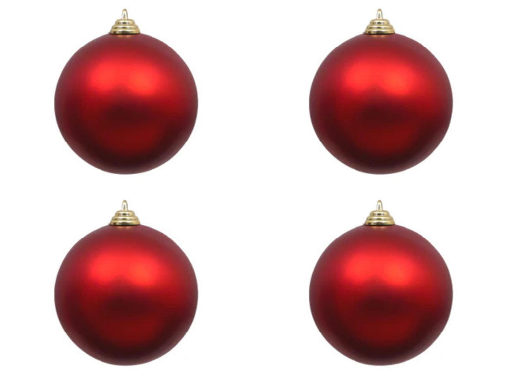 Farrisilk Red Matte Ornament –Set of 4- 4” (100MM) Christmas Ball Ornaments – Classic Tree Decor, Elegant Matte Red Ornament, Traditional