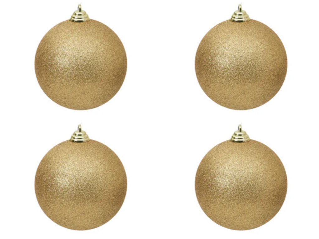 Farrisilk Gold Glitter Ornament – Set of 4 - 4” (100MM) Christmas Ball Glam Ornaments– Sparkling Tree Decoration, Elegant Gold Ornaments