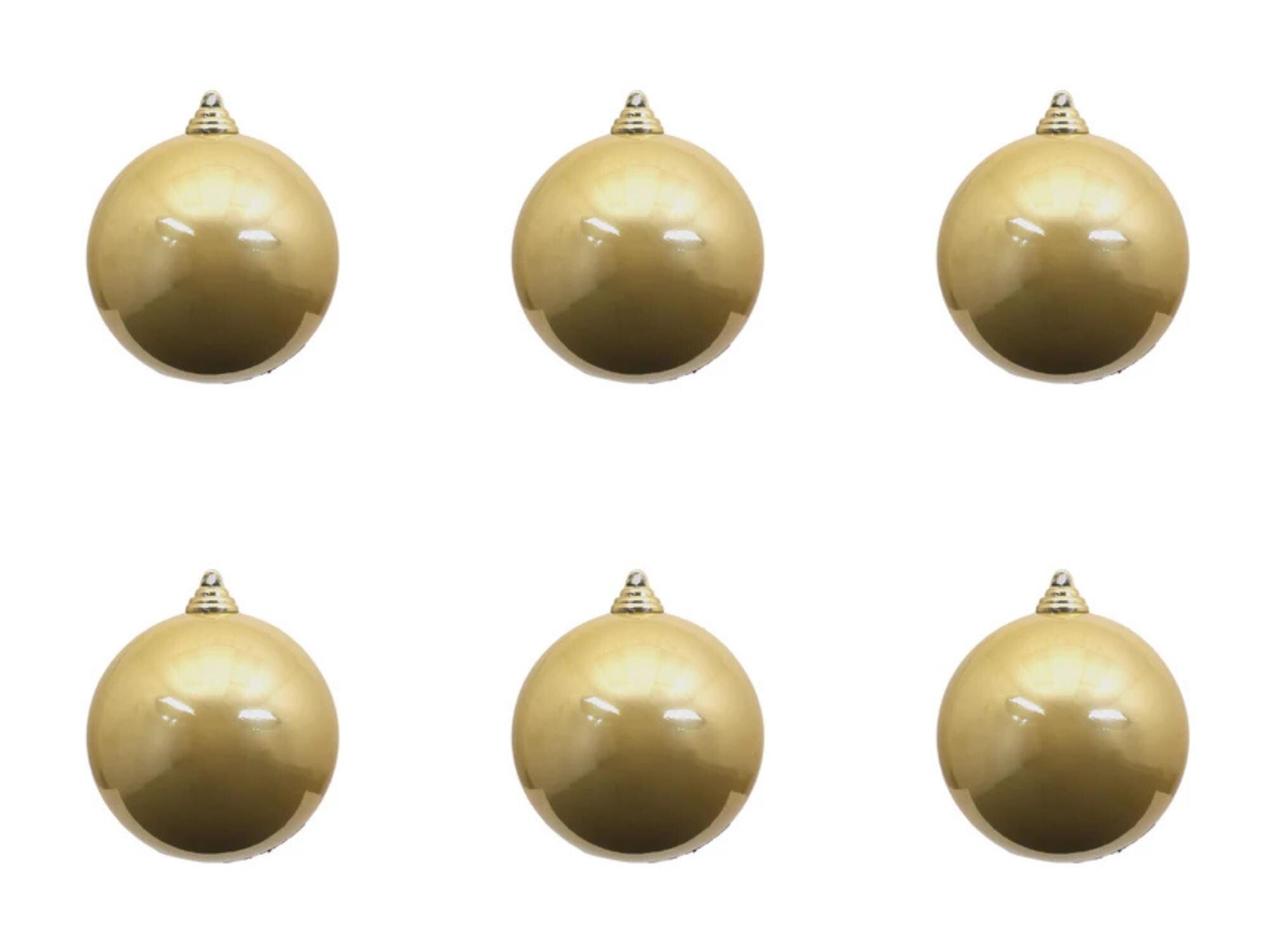 Farrisilk Gold Candy Apple Ornament –Set of 6 - 3” (80MM) Shiny Christmas Ball Ornaments, Glossy Tree Decor, Elegant Gold Ornament, Classic