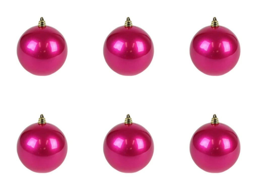 Farrisilk Fuchsia Candy Apple Ornament – Set of 6 - 3” (80MM) Shiny Christmas Ball Ornaments– Bright Pink Tree Decor, Glossy Modern Ornament