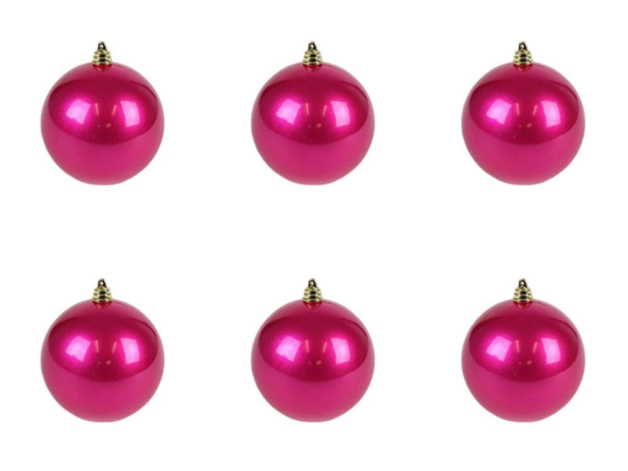 Farrisilk Fuchsia Candy Apple Ornament – Set of 6 - 3” (80MM) Shiny Christmas Ball Ornaments– Bright Pink Tree Decor, Glossy Modern Ornament