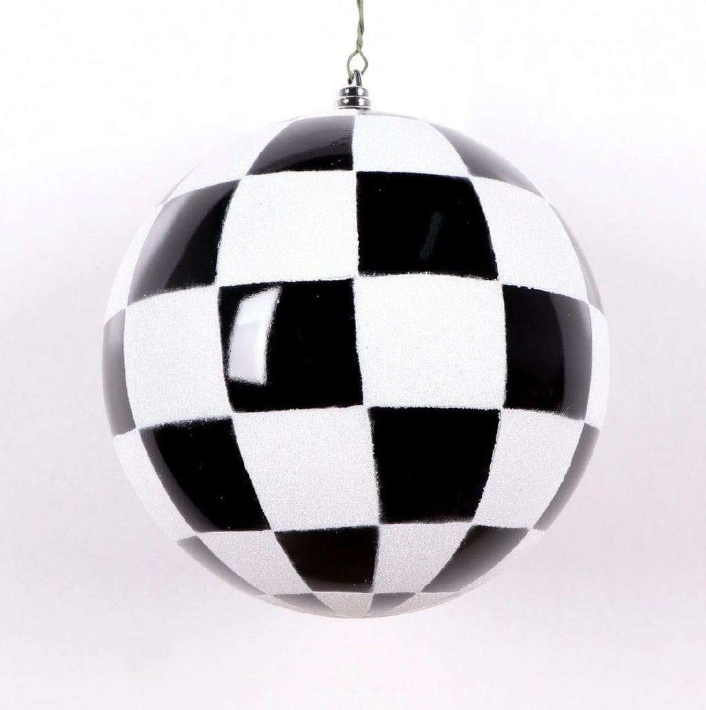 Farrisilk Black & White Checker Ornaments – Set of 4 -4” (100MM) Ball Ornaments, Decorative Christmas – Modern Holiday Tree Decoration