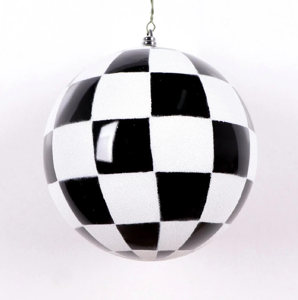 Farrisilk Black & White Checker Ornaments – Set of 4 -4” (100MM) Ball Ornaments, Decorative Christmas – Modern Holiday Tree Decoration