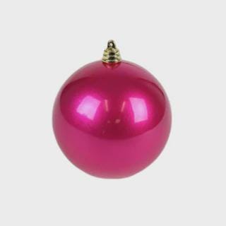 Farrisilk Fuchsia Candy Apple Christmas Ornaments 5" – Set of 4 – Glossy Pink Holiday Baubles for Trees, Wreaths, Centerpieces and Decor