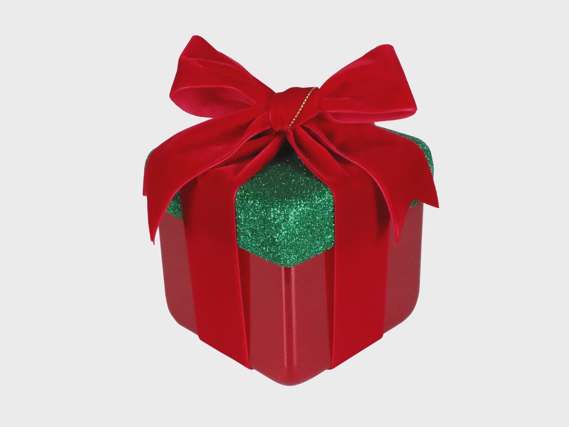 Farrisilk Gift Box Ornament 4" – Red and Emerald Shatterproof Christmas Decoration with Ribbon Bow, Christmas Trees, Garlands, and Decor