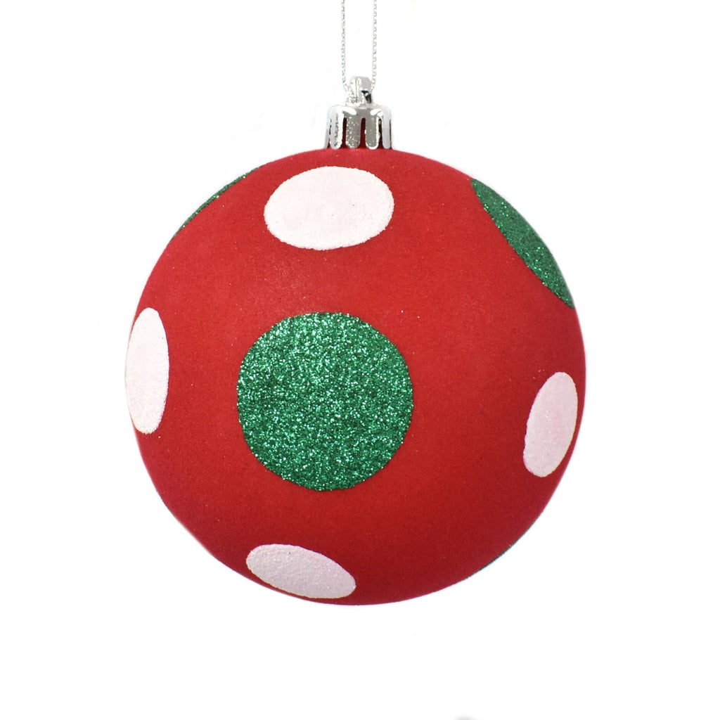 David Christopher Candy Glitter Dot Ball Ornament 4"– Red, Green, and White Christmas Decorations for Trees, Garland, & Decor