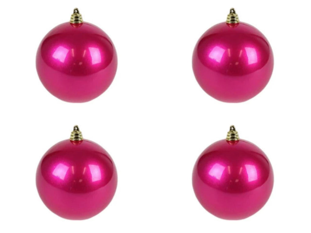 Farrisilk Fuchsia Candy Apple Christmas Ornaments 5" – Set of 4 – Glossy Pink Holiday Baubles for Trees, Wreaths, Centerpieces and Decor