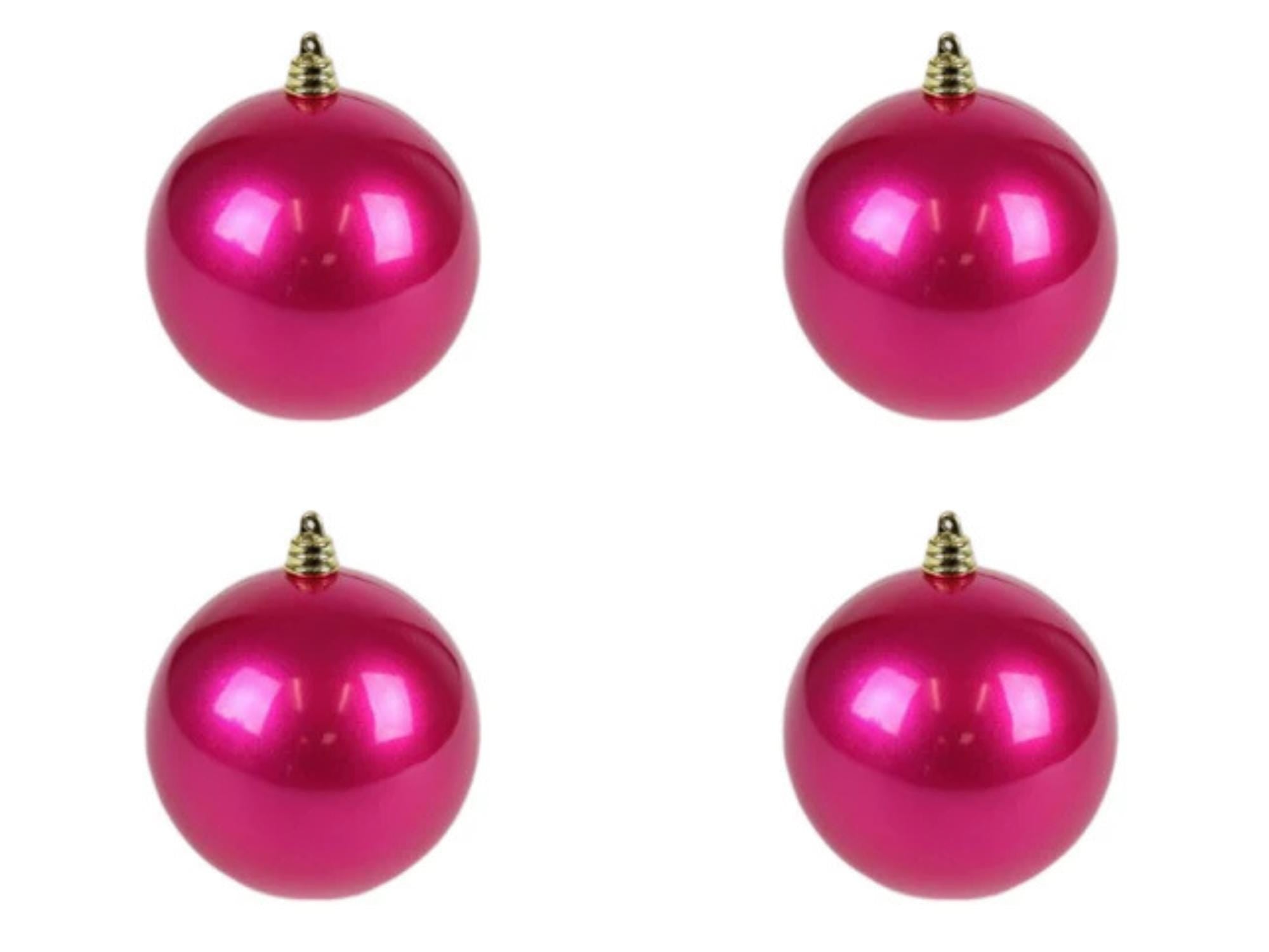 Farrisilk Fuchsia Candy Apple Christmas Ornaments 5" – Set of 4 – Glossy Pink Holiday Baubles for Trees, Wreaths, Centerpieces and Decor