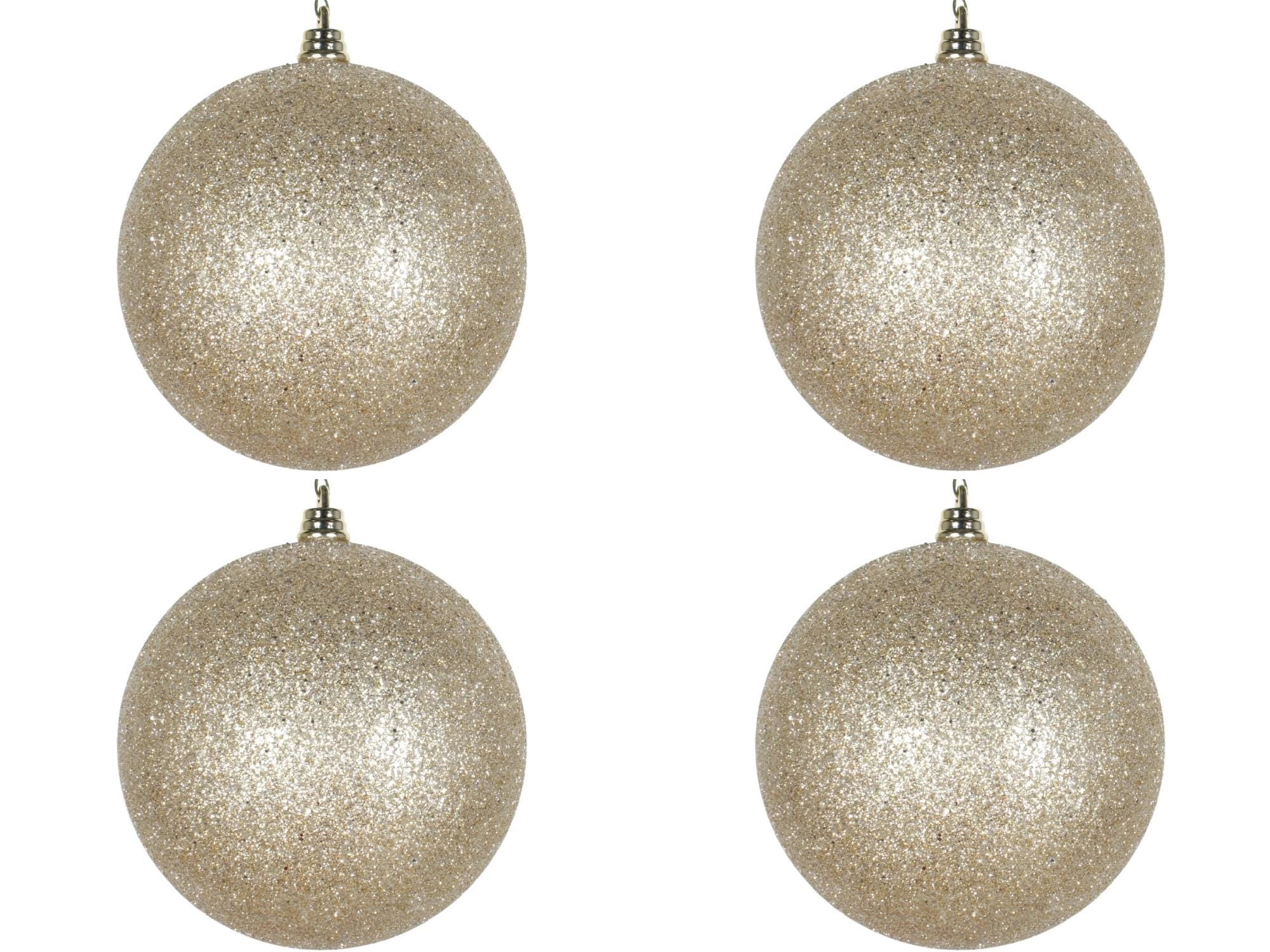 Farrisilk Platinum Glitter Christmas Ornaments 4" –Set of 4 – Sparkling Baubles for Trees, Wreaths, Centerpieces, Garlands and Holiday Decor