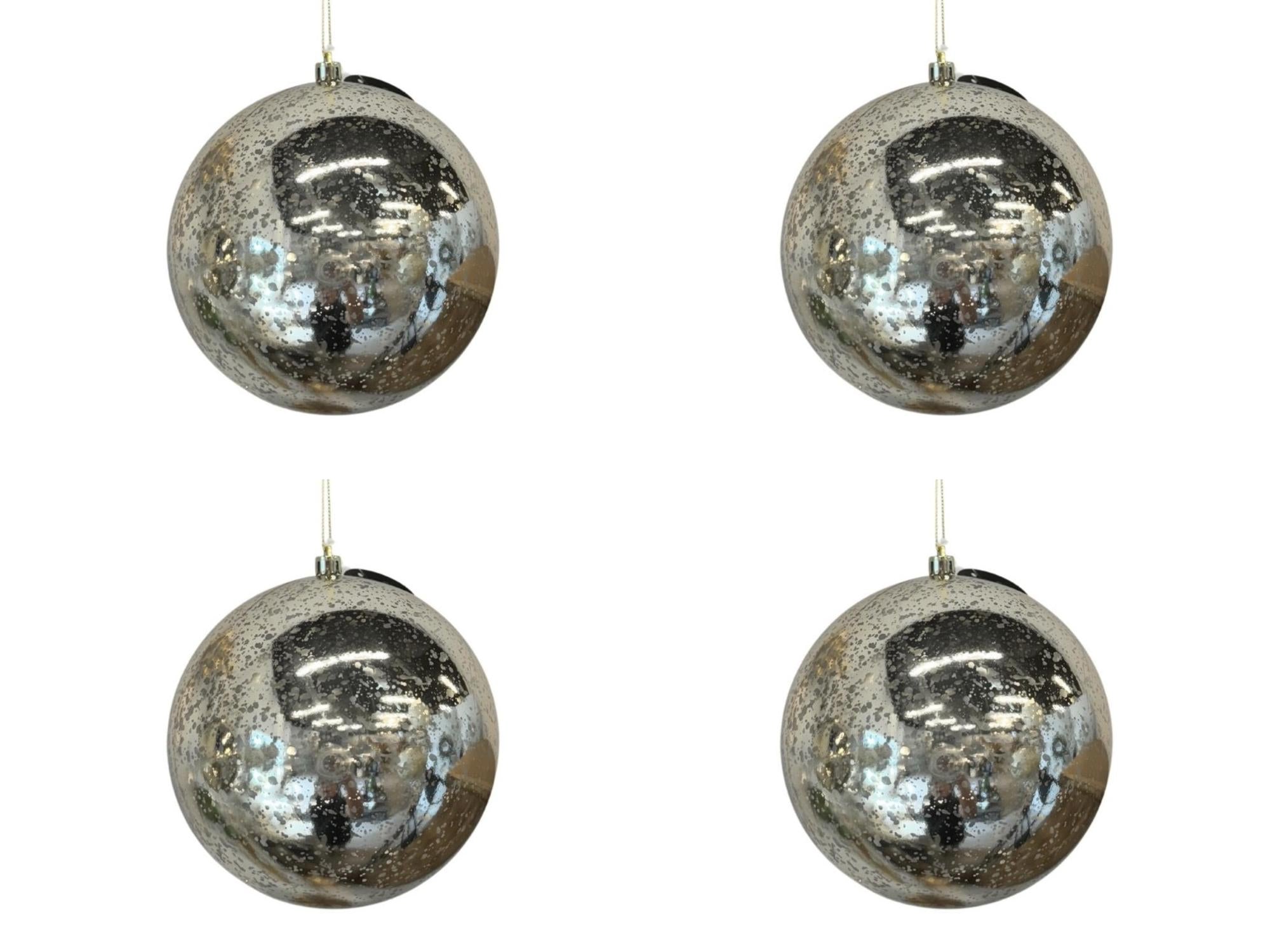 Set of 4 – David Christopher Light Gold Mercury Shiny Ball Ornaments 4" – Vintage-Style Plastic Christmas Decorations
