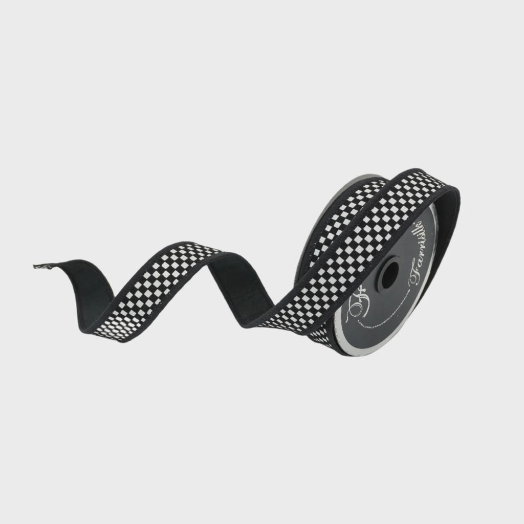 Farrisilk Black & White Mini Check Ribbon – 1" x 10 Yards Wired – Wreath, Tree, Garland and Gift Decorating - Everyday and Christmas Ribbon