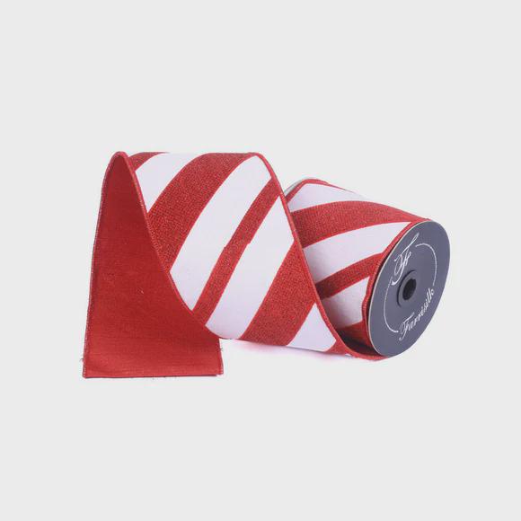 Farrisilk Red and White Candy Gloss Ribbon – 4" x 10 Yards Wired – Christmas Tree, Wreath, Garland Ribbon, Peppermint Decor, Valentines Day