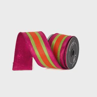 Farrisilk Hot Pink & Orange Stripe Ribbon– 2.5" x 10 Yards Wired – Bright Holiday Tree, Candy Decor, Spring, Easter, Tropical Wreath Designs