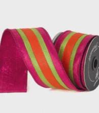 Farrisilk Hot Pink & Orange Stripe Ribbon– 2.5" x 10 Yards Wired – Bright Holiday Tree, Candy Decor, Spring, Easter, Tropical Wreath Designs
