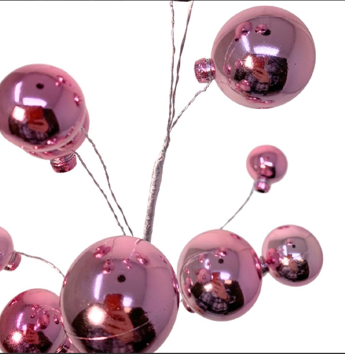 Elegant Ball Pick 16” – Pink | Decorative Ball Spray for Wreaths, Centerpieces, Christmas Tree Décor, Wedding & Party Crafts
