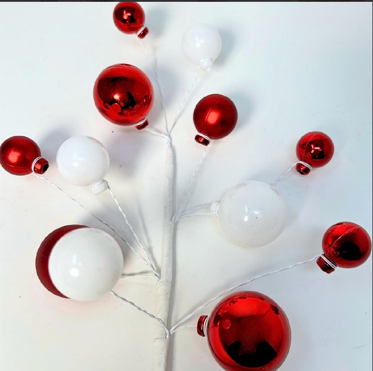 Elegant Ball Pick 16” – Red & White | Decorative Holiday Spray for Wreaths, Garlands, Christmas Tree Décor, Centerpieces Crafts