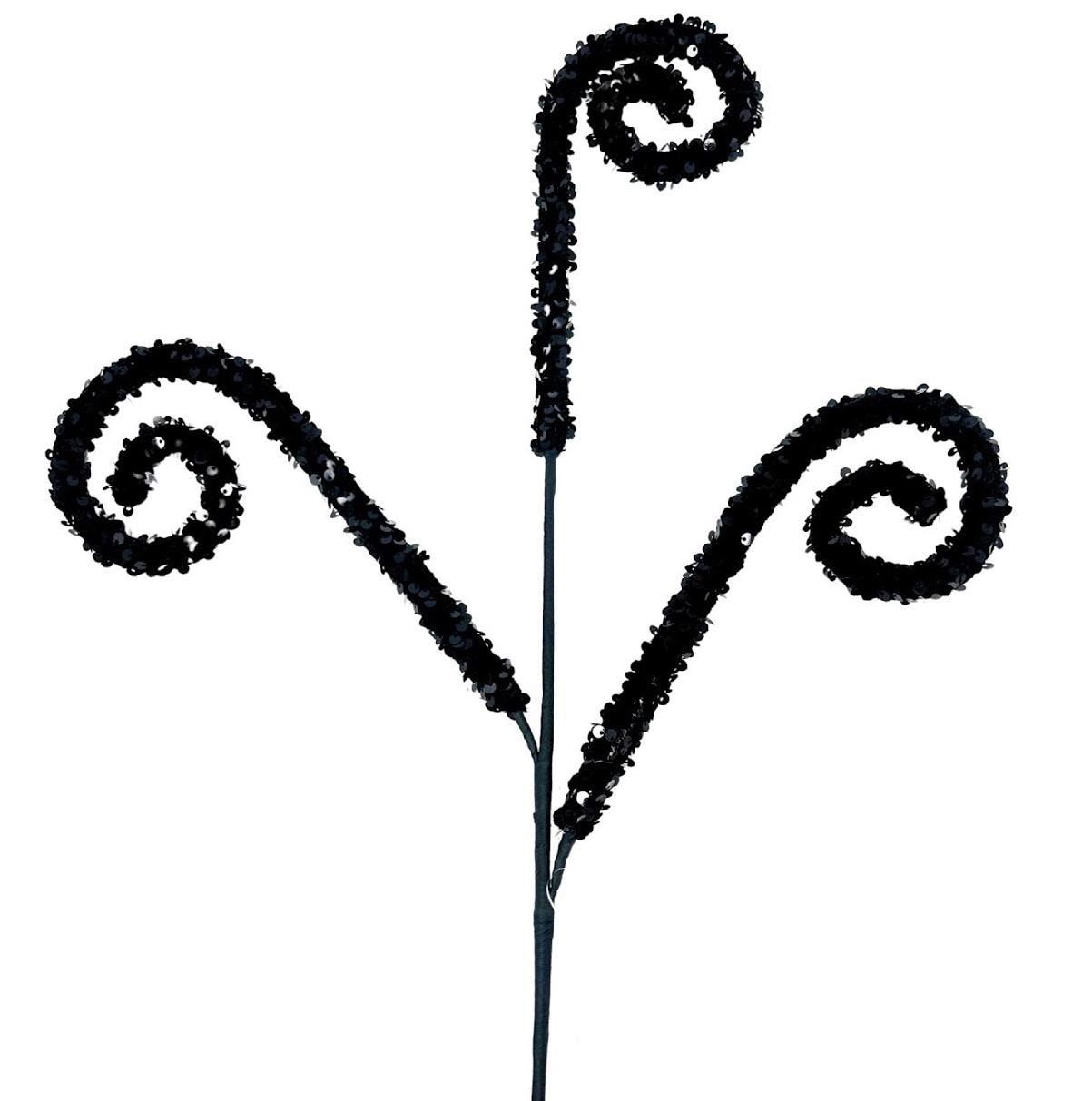 Velvet Sequin Curl Spray 29” – Black | Decorative Curly Pick for Wreaths, Centerpieces, Holiday Décor, Party & Event Crafts