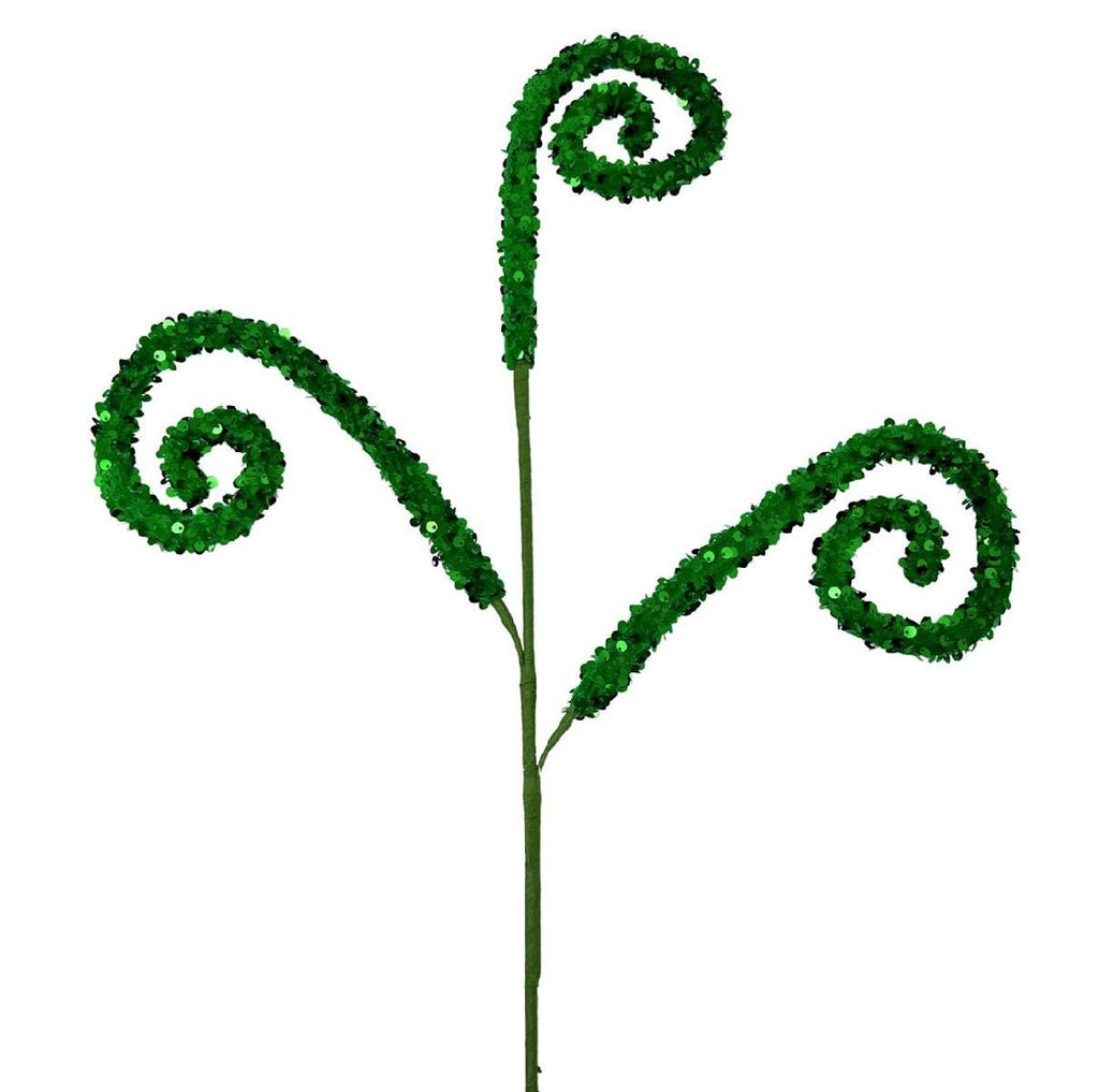 Velvet Sequin Curl Spray 29” – Green | Decorative Curly Pick for Wreaths, Garlands, Christmas Tree Décor, Centerpieces & Crafts